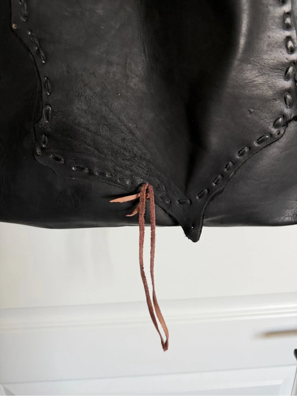 Black Leather Messenger Bag with Toggle Closure handmade Renaissance